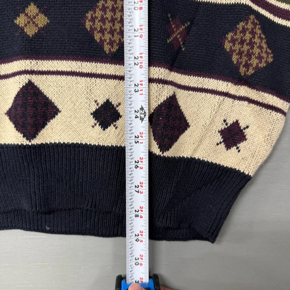 Woods & Gray Sweater Multi-Color Geometric Argyle Knit Retro Cotton Mens Large